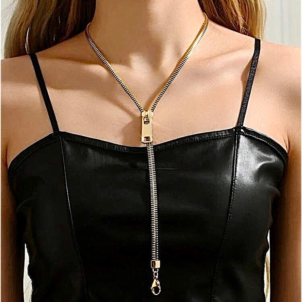 Silver Zipper Up Punk Minimalist Versatile Choker Necklace